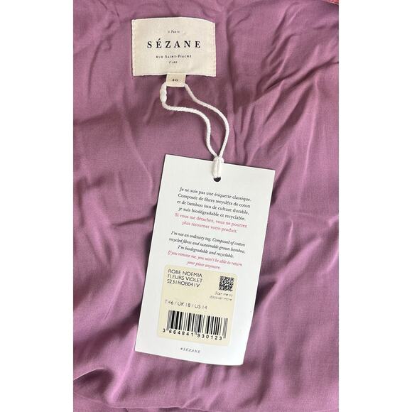 Sezane Noemia Mini Wrap Dress in Purple Flowers Long Sleece Boho NEW Size 46 - Picture 11 of 13